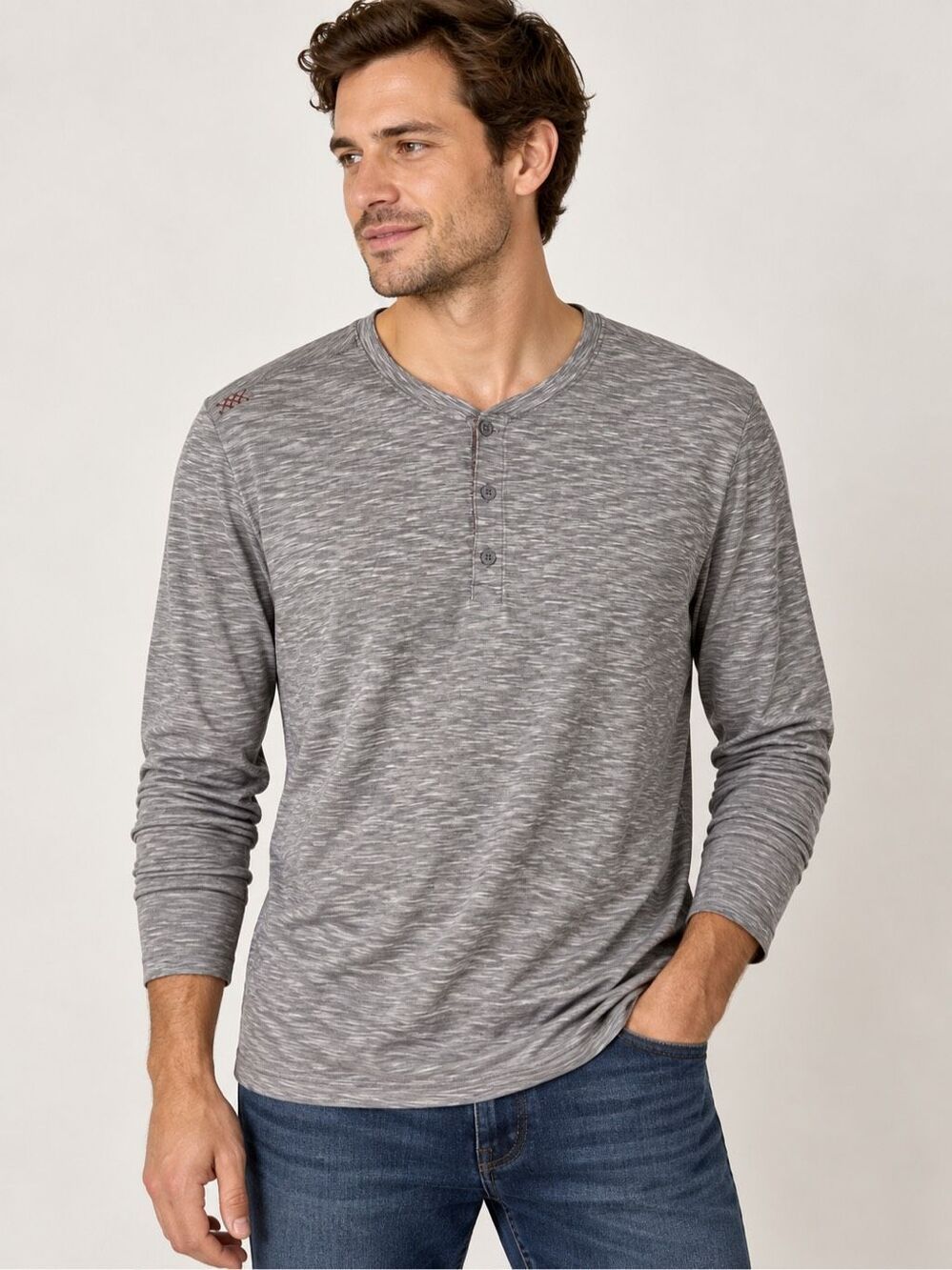 RHONE Men’s Henley Long Sleeve Shirt Size XL Gray Buttons Stretchy Comfy
